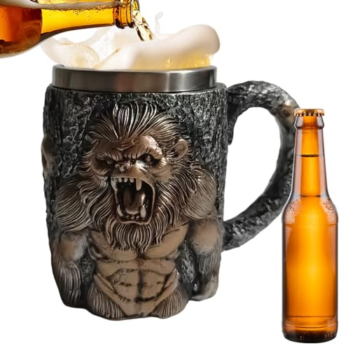 Tyinerc Tobender Tasse Singe pour Hommes - 400 ml Résine Singe Drôle Bar Vaisselle à Boire - Tasse à café en Acier Inoxydable | Pour Camping Randonnée Pêche Pique-nique Eau Maison Jeu Fête Thé Whisky