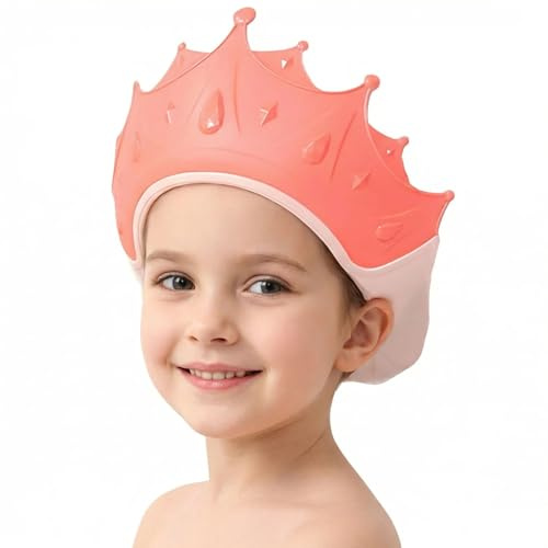 MOSIERRY Baby Shower Cap, Toddler Hair Washing Shield Adjustable Baby Bath Visor Shampoo Hat for Toddlers 1-9 Years, Pink Crown