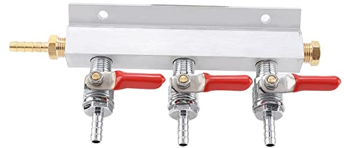 3 - CO2 Gas - Verteiler Manifold, Edelstahl & Kupfer, 19,3 x 9,2 x 2 cm - ufsicher mit Rückschlagventil, Wand - und Fassmontage für Bierzapfanlagen