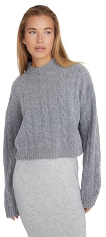 Style & Republic Damen Kaschmirblend Rundhalspullover aus 90% Merinowolle & 10% Kaschmir – Kurz Geschnittener Cable-Knit Pullover, Langarm, ideal für Büro, Outdoor & Winter