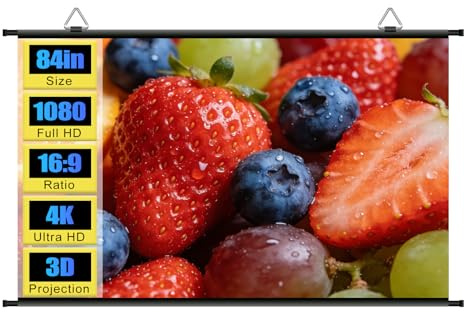 84 inch Projector Screen, Portable Projector Screen for Outdoor Indoor, Wall Mounted ALR Projection Screen Hanging Movie Screen for Bedoom, Backyard Night, Home, 4K 16:9
