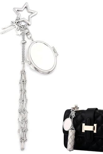 VelvetGlow Silberner Lippenbalsamhalter mit Spiegel und Schlüsselanhänger – Süßer Anhänger für Handtaschen, Y2K-Ästhetik, Schlüsselanhänger-Accessoires, Geschenke für Mama zum Muttertag