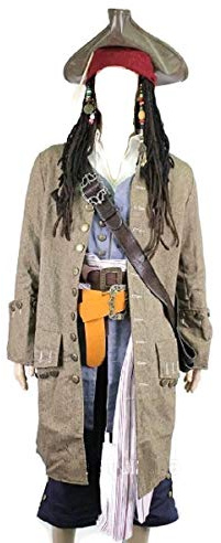 thecostumebase Jack Sparrow Pirate Vollkostüm Gürtel Perücke Mantel Weste Hemd Hosen Schärpe Baldric