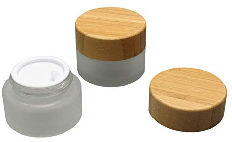 Lot de 2 Cosmétique échantillon Pot 15 g/15ml (14,2 gram) en verre givré bocaux Crème Lotion à nourriture Pots pour échantillons de maquillage en bambou avec doublure intérieure et couvercles