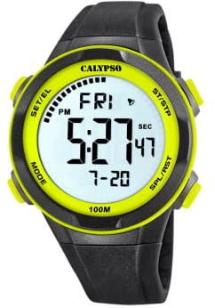 Calypso Uhr Digital Herren aus Kautschuk Schwarz | Wasserdicht 10 ATM Datum und Kalender, Chronograph, Zwei Zeitzonen, Beleuchtung, Alarm, 12 und 24 Stunden K5780/1 Flash Time