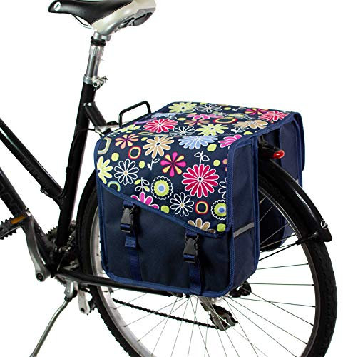 BikyBag Classic - Sacoches Doubles pour vélo - Sacoche de vélo à l'eau de 26 litres pour Porte-Bagages arrière. pour Les trajets Quotidiens et Les Courses. (Classic CS - Marguerite Rose)
