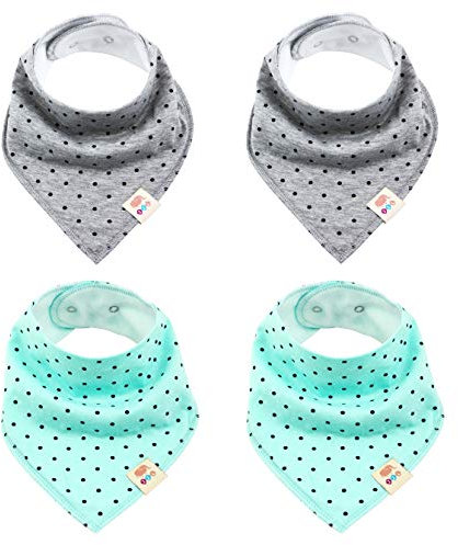 M.M.C. Baby Dreieckstücher 4 Stück Halstuch süße unisex aus Baumwolle mit verstellbaren Druckknöpfen Spucktuch Lätzchen für Kleinkinder Jungen und Mädchen (Punkte Set)
