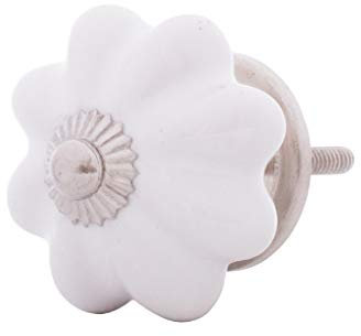 Möbelknöpfe Keramik Weiß Porzellan 40mm Landhausstil Shabby-Chic Schrankknopf Türgriff (Kürbis Silber)