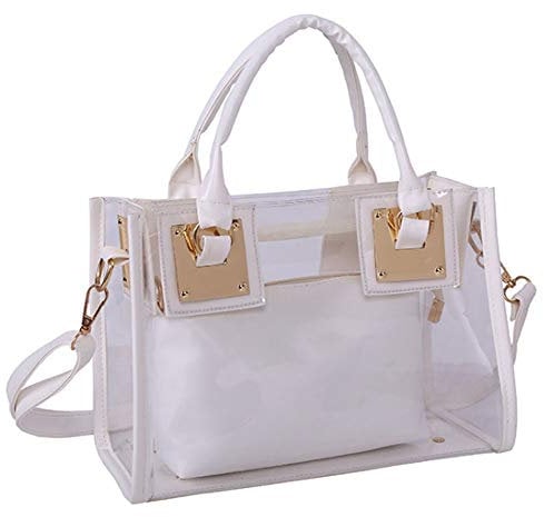 Rullar Damen 2 Stücke Kleine Klare Schultertasche Taschenset Umhängetasche PVC Transparent Shopper Handtasche Clutch Tasche Weiß