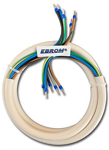 EBROM Herdanschlusskabel H05VV-F 5x2,5 mm² (5G2,5) WEIß - 7 Meter - komplett fertig konfektioniert, gecrimpt mit Aderendhülsen blau - 3 N PE - (7m) - Herdanschlussleitung