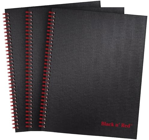 Black n' Red 400123488 Notizbücher, Business-Tagebücher, 3er-Pack, 27,9 x 21,6 cm, 70 Blatt, liniert, Optik-Papier, Scribzee App, Hardcover, Spiralbindung, Schwarz