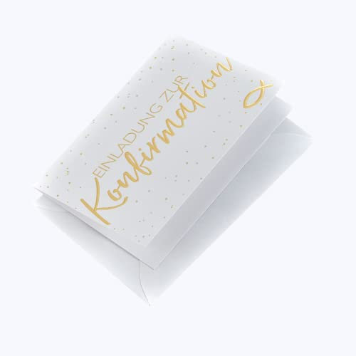 Perleberg Karte zur Konfirmation - Einladungskarte Konfirmation - Einladung Konfirmation mit goldenem Text Motiv - Konfirmations-Einladung mit farblich passendem Umschlag in 10,5 x 14,5 cm