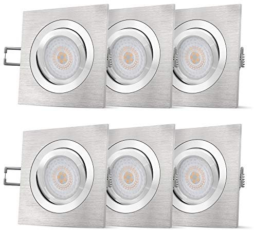 SSC-LUXon QF-2 LED Einbaustrahler Set schwenkbar flach mit fourSTEP Dimmen ohne Dimmer 4W warmweiß - 6x Spot eckig gebürstet