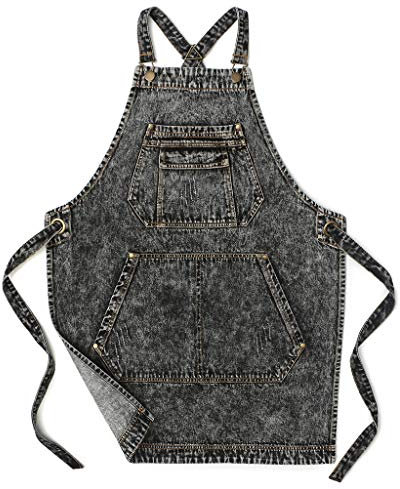 Jeanerlor - Baumwoll-Denim-Künstlerschürze mit Taschen, Kreuzgurten und verstellbar, schwarz, Größe M