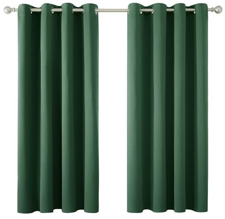 Deconovo Vorhang Verdunkelung Ösen Gardinen Wohnzimmer Gardinen Blickdicht, 138x117 cm(HöhexBreite), Waldgrün, 2er Set