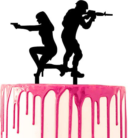 CARISPIBET decorating cake topper groom and bride holding guns acrylic silhouette