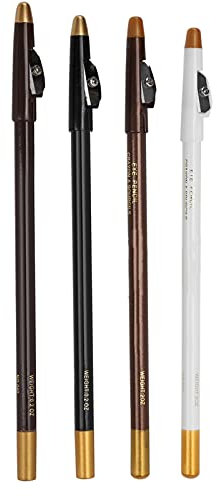 Kit de 4 Lápices de Barbero (negro y blanco y marrón oscuro y marrón claro), Lápices de contorno para la barba y el cabello con Sacapuntas para Herramientas de Formación Guía de Plantillas