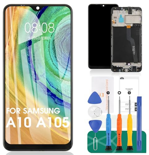 SRJTEK Pour Samsung Galaxy A10 Écran LCD A10 Remplacement Écran A105 Affichage Tactile Digitizer Assemblée SM-A105F, SM-A105G, SM-A105M Pièces de réparation Kits avec Cadre (Version Double Carte)