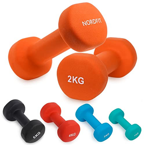 Neoprene Coated Dumbbells for Home Exercise, Pilates, Gym, Cardio, Dumbbell Weights Set in 1kg 2kg 3kg 4kg 5kg Pairs by Nordfit