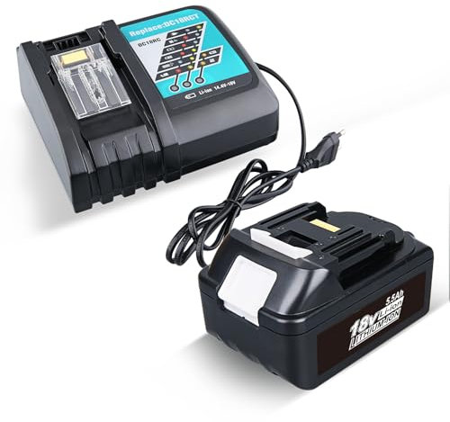 BL1850B 5,5Ah Li-ion Ersatzakku für Makita Akku 18V mit DC18RC 3A Ladegerät für Makita 14.4V-18Volt Akkus Kompatibel mit Makita 14,4V-18V Li-Ion Ersatzakku BL1830 BL1840 BL1850B BL1860B LXT-400