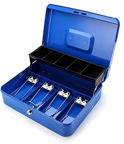 Spardose 12Zoll blau tragbare Kasse mit Schublade abschließbar Metall Geldbox Münze Bargeld Piggy Bank Home Store Schmuck Safe 30x24x9cm Geld Sparen Sparschwein (Größe : A)