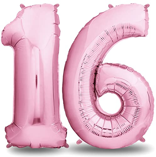 envami® Palloncini Compleanno 16 Anni 101 CM - Palloncino Numero 16 - Numeri Gonfiabili Compleanno - Decorazioni Compleanno - Palloncino 16 Anni Compleanno - Vola con l'Elio, Rosa