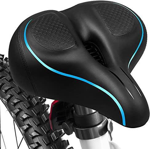 Fahrradsattel, Übergroßer Komfort Fahrradsitz, Breites Bequemes Fahrradsitzkissen für Herren Damen, Gel Hohler Memory-Schaum Gepolstert, Heimtrainer-Sattel für Cruiser/Peloton Spin Bikes/City Rennrad