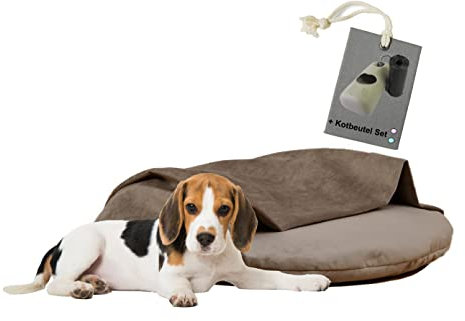 Rohrschneider Kuschelinsel Samt Valley Verschiedene Größen und Farben mit Hundekotbeutel (M, Taupe)