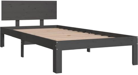 vidaXL Massivholzbett Bettgestell Bett Holzbett Einzelbett Bettrahmen Lattenrost Schlafzimmerbett Schlafzimmermöbel Grau Kiefer 90x200cm