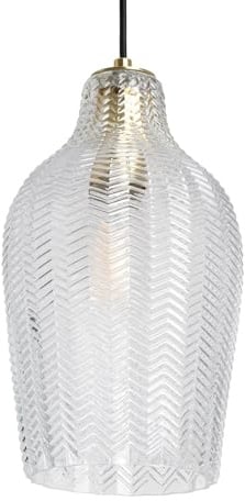 LEDKIA LIGHTING - Hängeleuchte Glas Allende | Klassisches Design | Zylindrische Form mit Zick-Zack-Reliefs | E27 LED kompatibel | Vielseitig für Wohn- und Geschäftsräume, Klar, Glas