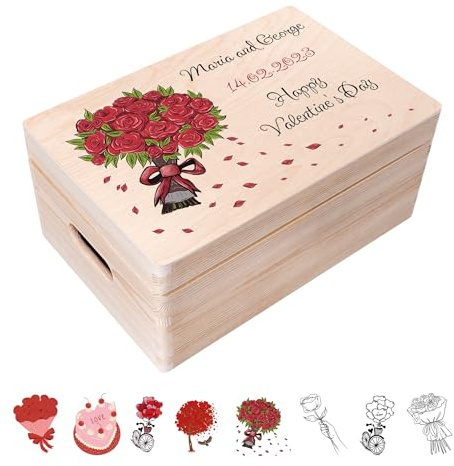 Creative Deco Personalised Valentines Gifts for Her/Him | For Women, Men & Couples | Unique Wish Custom Gift Box | Customised Wooden Storage Box | Perfect as a Keepsake or Decoration