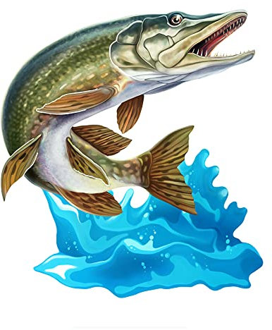 Dawasaru Cool Jumping Northern Hecht Zander Fisch Auto Aufkleber Wasserdicht Decal Truck Motorrad Auto Zubehör PVC, 15cm * 13cm