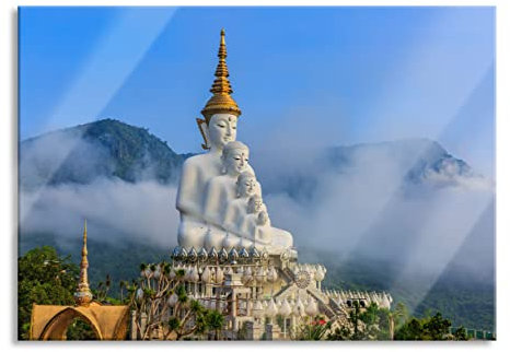 Pixxprint Glasbild, Wandbild aus Echtglas, Buddha-Skulptur in Thailand, 60x40 cm, inkl. Aufhängung und Abstandshalter