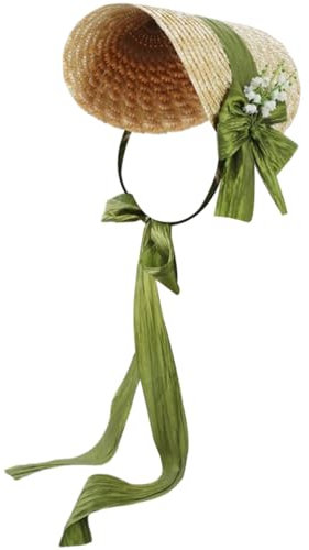 Wudaizhi Frauen Viktorianische Hochzeit Tea Party Bonnet Lolita Hut Vintage Flowers Strand Sonne Sun Stroh Weben Hüte
