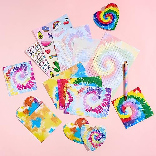 Krawattengefärbt Briefpapier Set - 69 Stk Briefpapier-set Briefblock mit Umschlag für Kinder Weihnachten Geburtstag Partys Geschenk Schreibset mit Grußkartenaufklebern und Stift