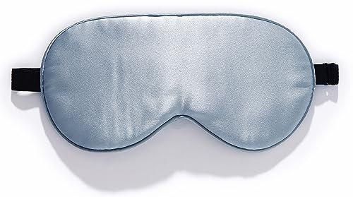 LaCourse 100% Schlafmaske Seide Bio zum Schlafen mit Reisetasche. Beide Seiten aus 19 Momme Seide, Verstellbare Augenmaske Schlafmaske für Frauen & Herren, Blauer Dunst