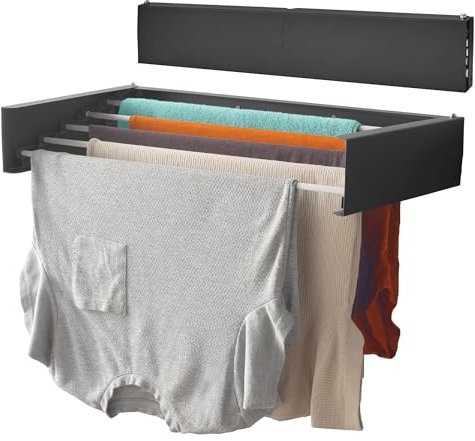 OurHouse Wall Mounted Clothes Airer, Indoor & Outdoor Retractable Clothes Drying Rack, Weatherproof, Foldaway, 3.5m Drying Space and 20kg of laundry, Easy install, Space Saving Drying (70cm Black)