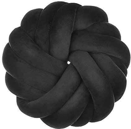 EXQUILEG Knotenkissen, Süß Plüsch Knoten Zierkissen, Lamm-Samt geknotetes Kissen für Sofa, Bett, dekorativ, Zierkissen Knoten, Ø 35 cm (Schwarz)
