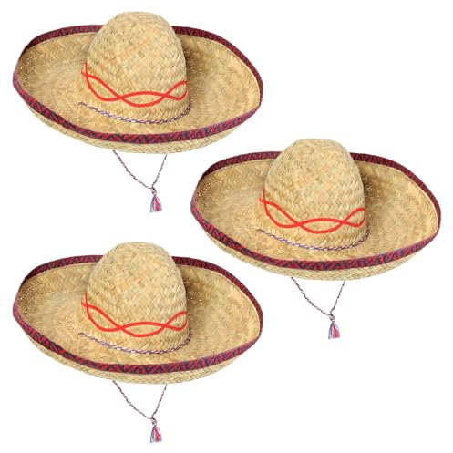 Schramm® 3 Stück Sombrero Strohhüte ø 44cm Mexico Bast Hut Stroh Hut Hawaii Party
