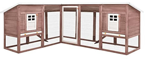 Outdoor Kaninchenstall mit Auslauf, Mocca und weißem massivem Tannenholz, Farbe: Mocca und Weiß