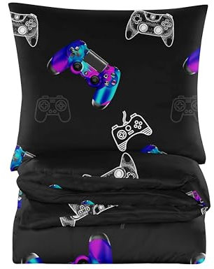 Cotton Market Bettwäsche 135x200 cm - Baumwolle Bettwäsche-Set 2-teilig - Bettbezug 135x200 cm und 1 Kissenbezug 70x80 cm - Schwarz, Spieler