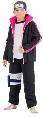 Chaks Boruto Kostüm Boruto Uzumaki für Kinder Gr. 128-152 schwarz Naruto Manga Fasching Karneval Cosplay Anime Kostüm (140)