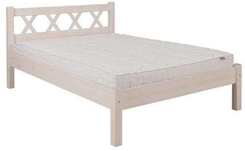 Meble Doktór Holzbett - Bett aus Kiefernholz – Modern 140x200 cm– Bettgestell mit Rahmen – Holzmöbel – 100% Naturholz - Massivholzbett – Solide Verarbeitung - Weiß gebeizt