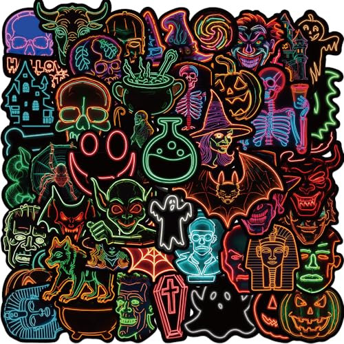 50 Pcs Horror Neon Stickers Killer Movie Neon Stickers, Halloween Waterproof Vinyl Stickers for Horror Party Favors, Horror Movie Neon Stickers for Water Bottle, Laptop, Skateboard, Luggage