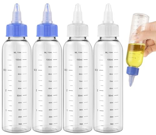 Aster Lot de 4 flacons applicateurs vides en plastique avec bouchon à visser, flacon rechargeable en plastique transparent, buse d'ouverture/fermeture – Multifonction (blanc, bleu)