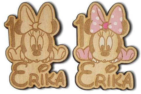 5 STÜCK Personalisierter Holzmagnet Baby-Minnie als Gastgeschenke zum Geburtstag oder zur Taufe. Danke Geschenke Babyparty Baby Shower Kommunion Kinderggeburtstag Party Mitgebsel