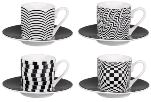tea4chill Könitz Espresso Tassen Set Optical Illusion. Kaffeetassen mit je 65ml aus Porzellan. Espressotassen modern, schwarz, lustig