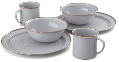 GSI Outdoors Mesa 2-Personen-Esszimmer-Set, emailliert, 6-teilig, Earl Grey mit bronzefarbenem Edelstahlrand, spülmaschinenfest