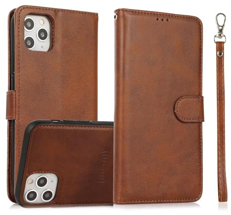 Beajew Wallet Case for iPhone 11 Pro Max, Wallet Case with Magnetic Detachable Cover [3 Card Slots] Leather Folio Flip [Kickstand] [RFID Blocking] Magnetic Wallet (Brown)
