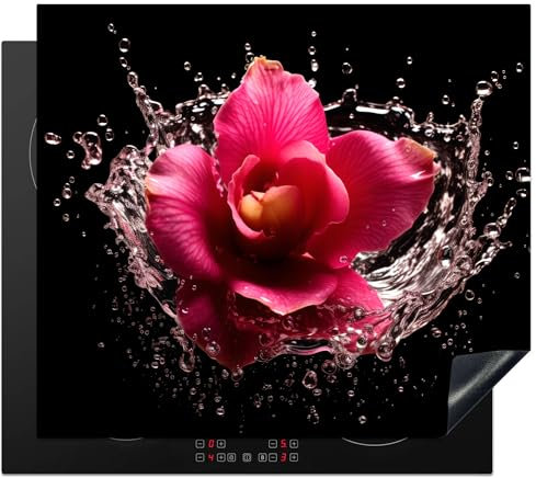 KitchenYeah© Copri Piano Cottura 59x52 cm Coprifornelli Tappetino per Induzione Fornello Tutto per la Cucina Fiori - Rosa - Acqua - Nero - Botanico - Natura